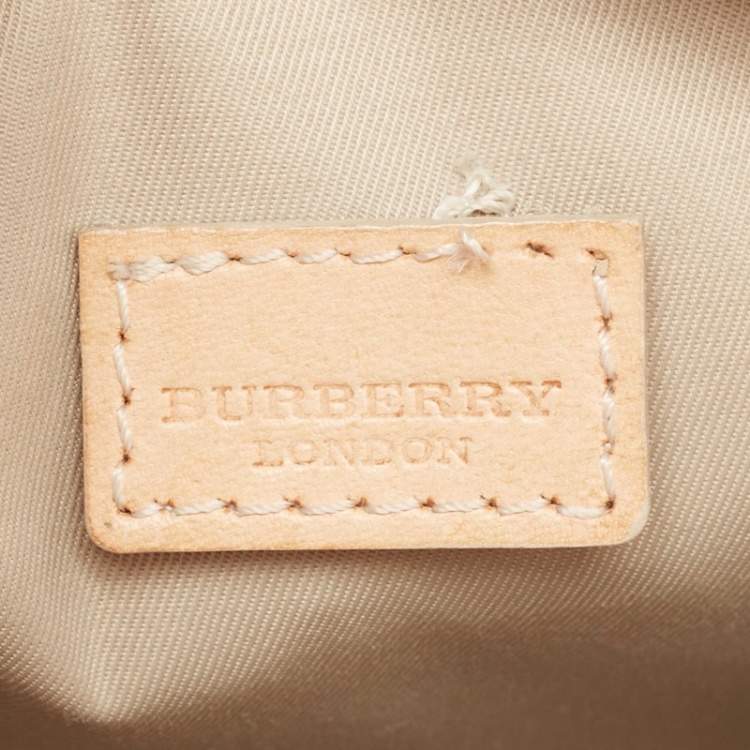 Pre Owned Burberry Tan/ Light Blue House Check PVC and Leather Baguette Bag