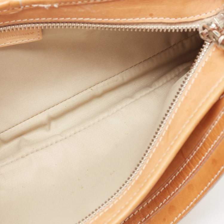 Pre Owned Burberry Tan/ Light Blue House Check PVC and Leather Baguette Bag