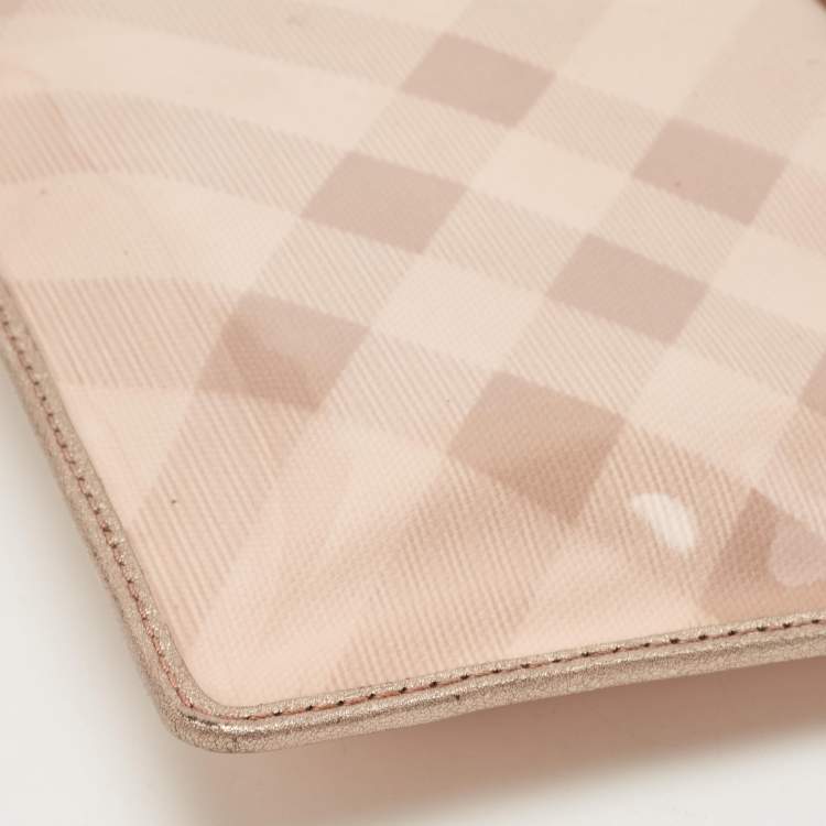 Pre Owned Burberry Metallic Beige/Cleart PVC and Leather Trim Wristlet Pouch