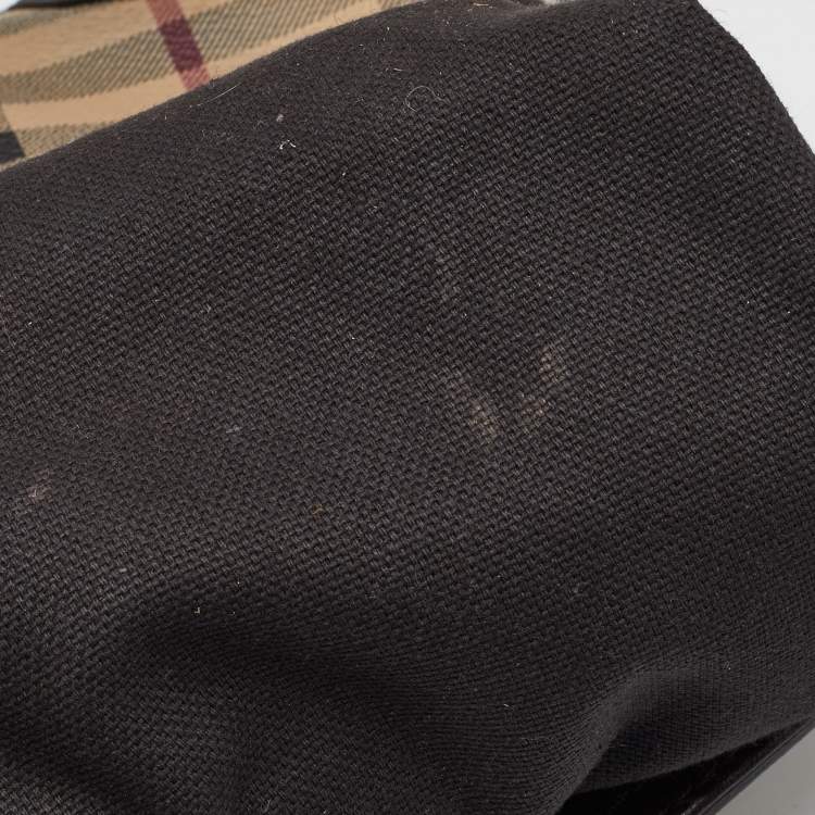 Pre Owned Burberry Beige/Brown Haymarket Check Coated Canvas and Leather Crossbody Bag