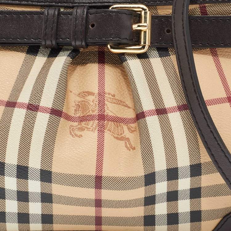 Pre Owned Burberry Beige/Brown Haymarket Check Coated Canvas and Leather Crossbody Bag