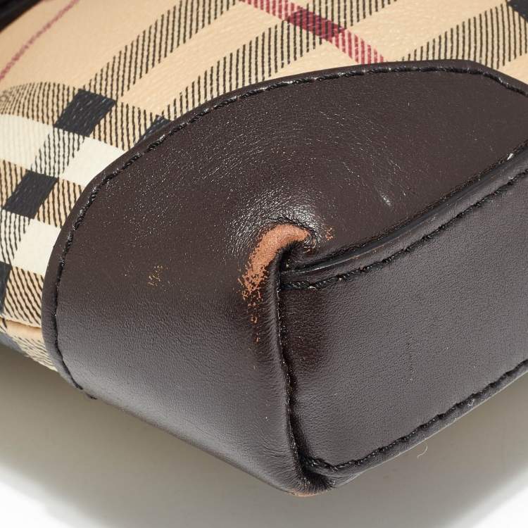 Pre Owned Burberry Beige/Brown Haymarket Check Coated Canvas and Leather Crossbody Bag