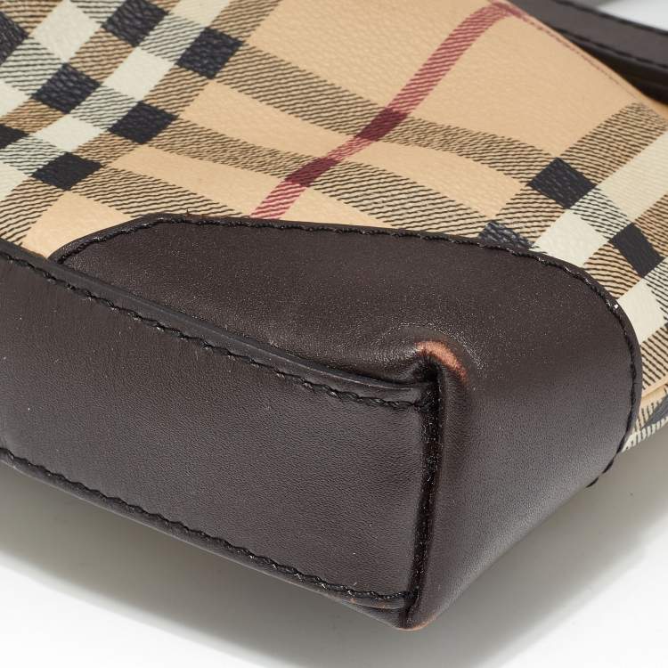 Pre Owned Burberry Beige/Brown Haymarket Check Coated Canvas and Leather Crossbody Bag