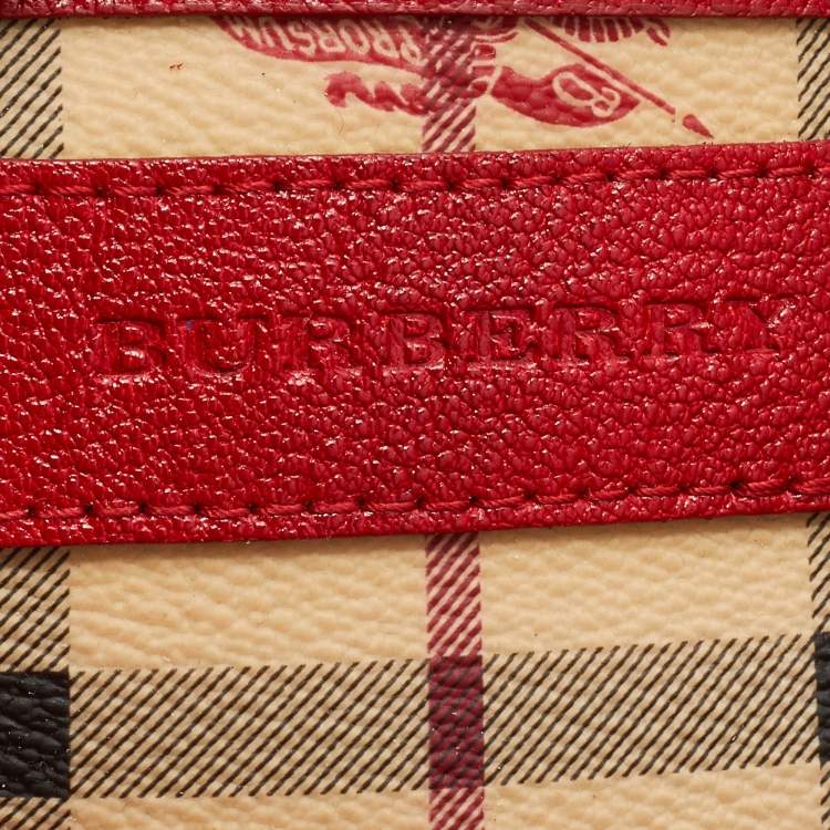 Pre Owned Burberry Beige/Red Haymarket Check PVC and Leather Small Canterbury Tote