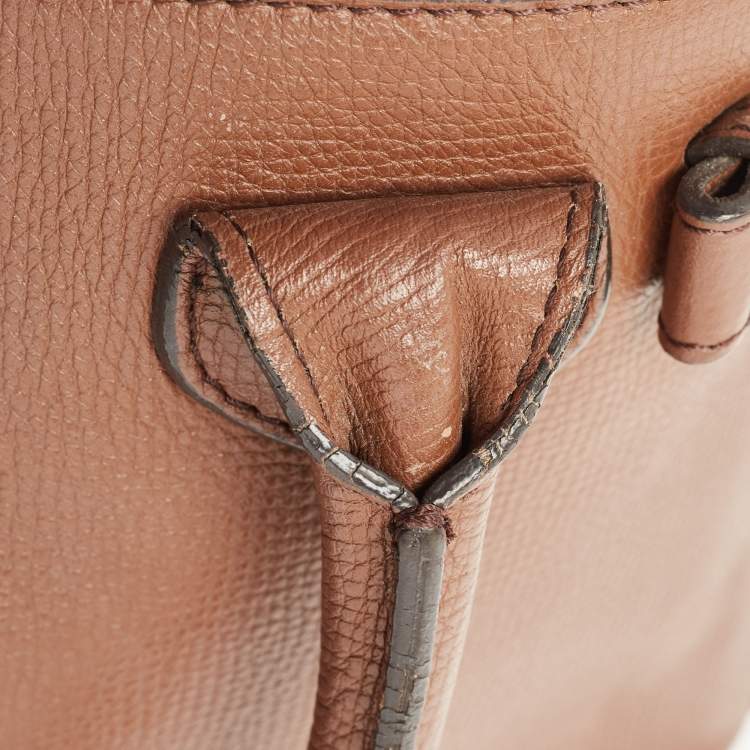 Pre Owned Burberry Brown/Beige House Check Fabric and Leather Small Banner Tote