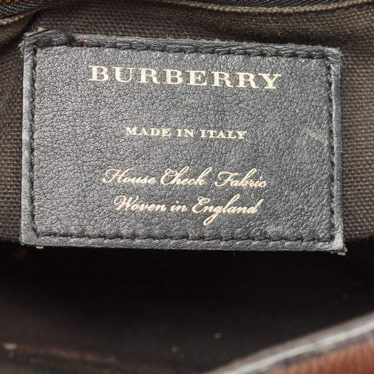 Pre Owned Burberry Brown/Beige House Check Fabric and Leather Small Banner Tote