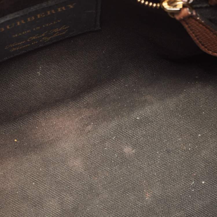 Pre Owned Burberry Brown/Beige House Check Fabric and Leather Small Banner Tote