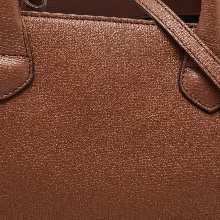 Pre Owned Burberry Beige/Brown Leather and House Check Fabric Medium Banner Tote