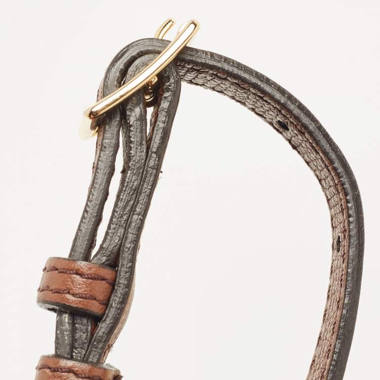 Pre Owned Burberry Beige/Brown Leather and House Check Fabric Medium Banner Tote