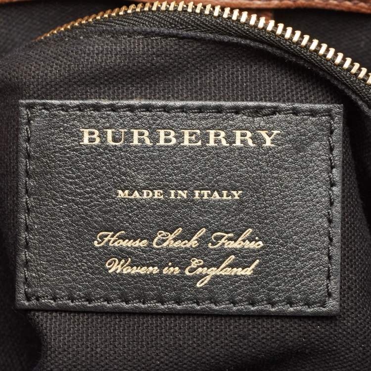 Pre Owned Burberry Beige/Brown Leather and House Check Fabric Medium Banner Tote
