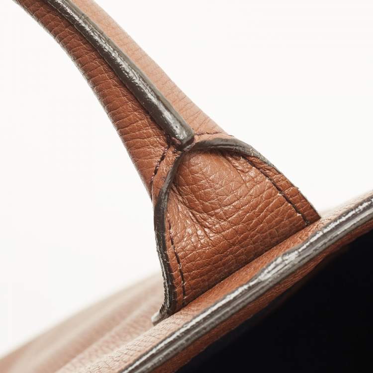 Pre Owned Burberry Beige/Brown Leather and House Check Fabric Medium Banner Tote