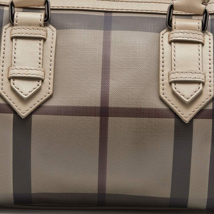 Pre Owned Burberry Beige Smoked Check PVC and Leather Chester Boston Bag