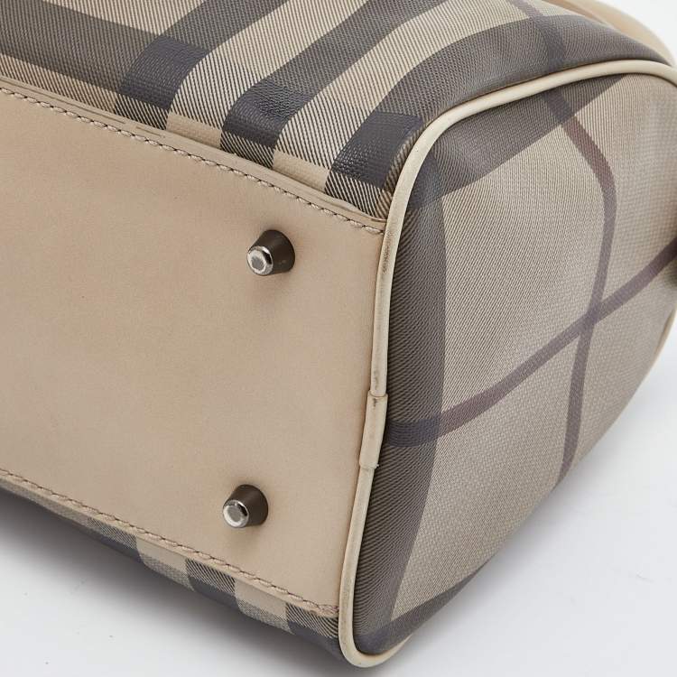 Pre Owned Burberry Beige Smoked Check PVC and Leather Chester Boston Bag