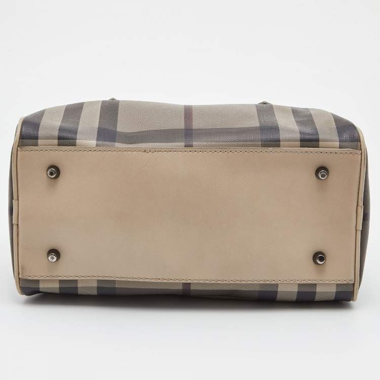 Pre Owned Burberry Beige Smoked Check PVC and Leather Chester Boston Bag