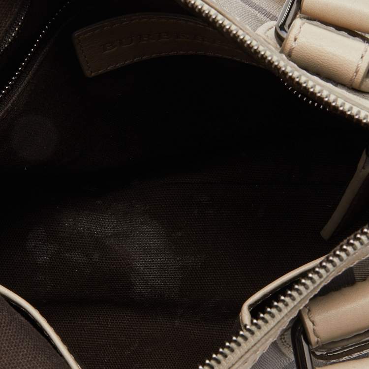 Pre Owned Burberry Beige Smoked Check PVC and Leather Chester Boston Bag