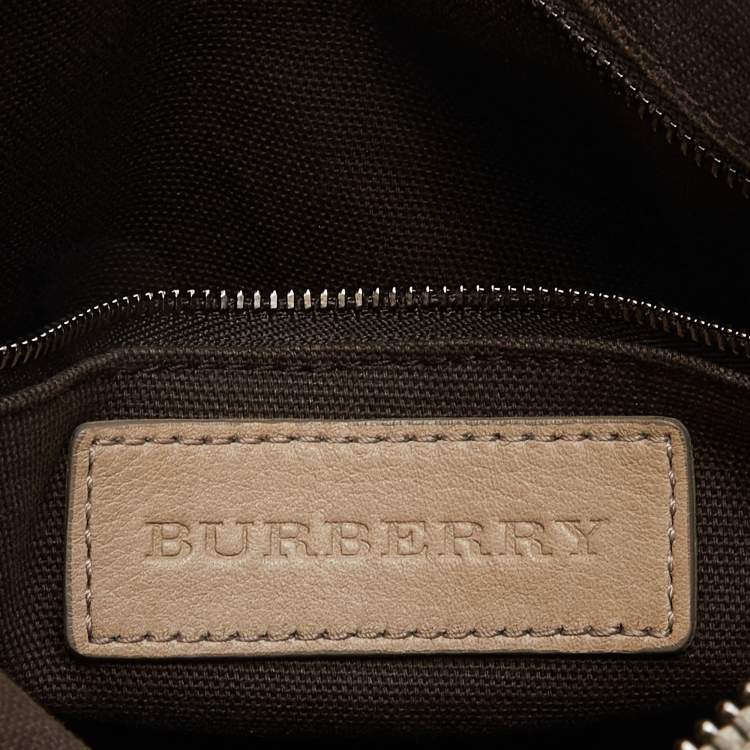 Pre Owned Burberry Beige Smoked Check PVC and Leather Chester Boston Bag