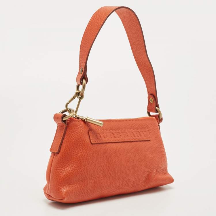 Pre Owned Burberry Orange Leather Shoulder Bag