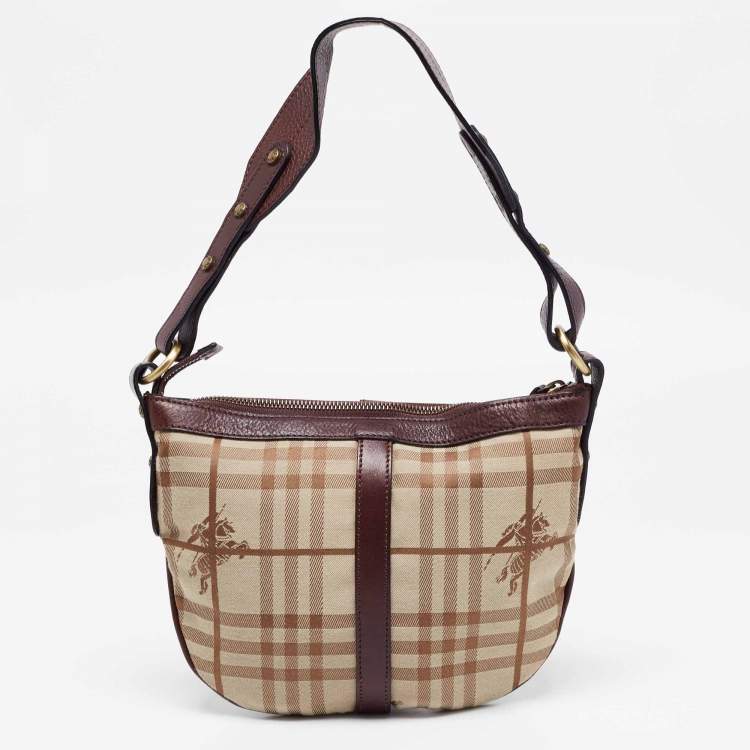 Pre Owned Burberry Brown/Beige House Check Fabric Sadie Hobo