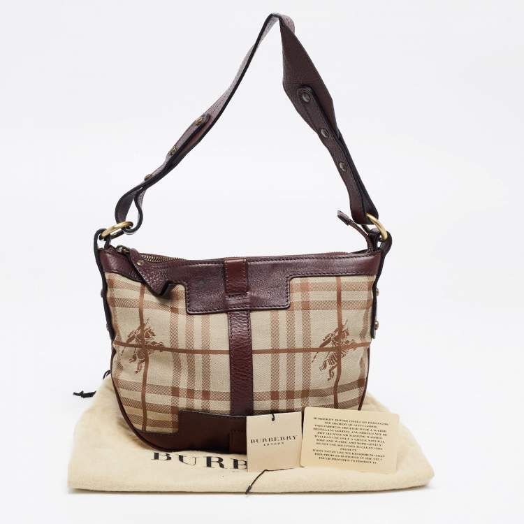 Pre Owned Burberry Brown/Beige House Check Fabric Sadie Hobo