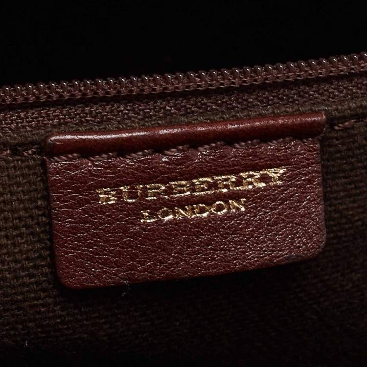 Pre Owned Burberry Brown/Beige Haymarket Check Canvas and Leather Middle Zip Tote