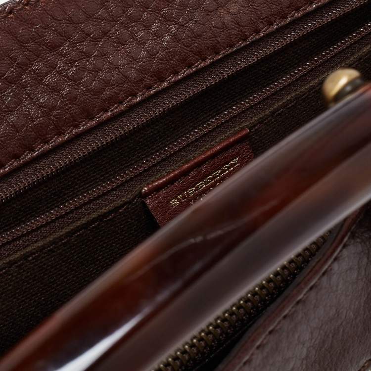 Pre Owned Burberry Brown/Beige Haymarket Check Canvas and Leather Middle Zip Tote