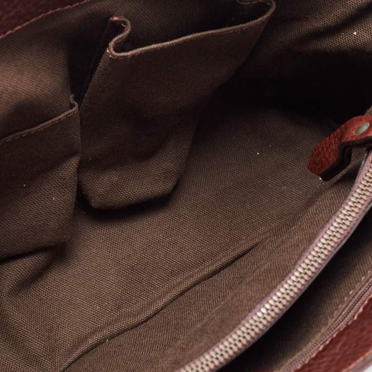 Pre Owned Burberry Brown/Beige Haymarket Check Canvas and Leather Middle Zip Tote