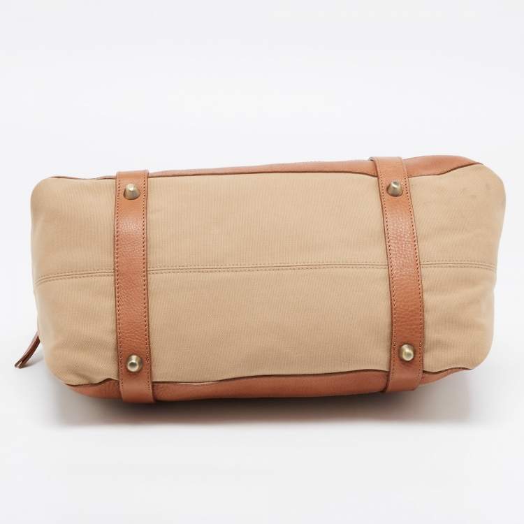 Pre Owned Burberry Brown/Beige Canvas and Leather Flap Satchel