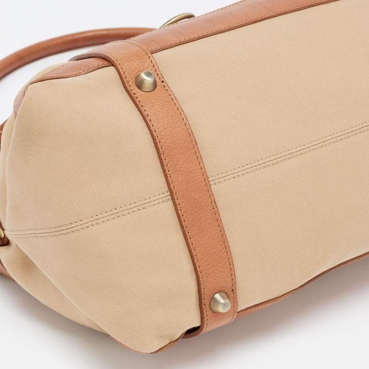 Pre Owned Burberry Brown/Beige Canvas and Leather Flap Satchel