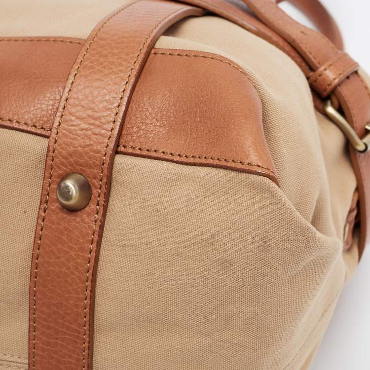 Pre Owned Burberry Brown/Beige Canvas and Leather Flap Satchel