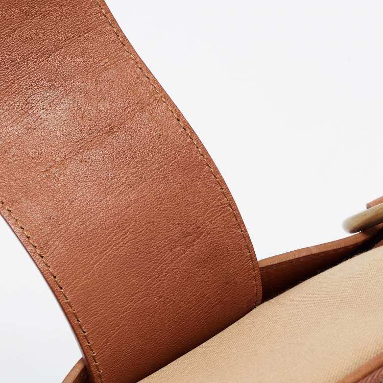 Pre Owned Burberry Brown/Beige Canvas and Leather Flap Satchel