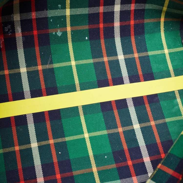 Pre Owned Burberry Dark Blue/Red Check Canvas Medium Reversible Giant Tote 