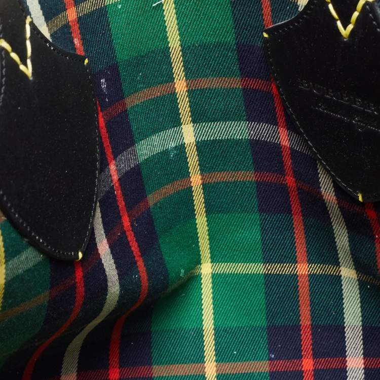 Pre Owned Burberry Dark Blue/Red Check Canvas Medium Reversible Giant Tote 