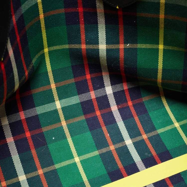 Pre Owned Burberry Dark Blue/Red Check Canvas Medium Reversible Giant Tote 