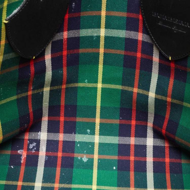 Pre Owned Burberry Dark Blue/Red Check Canvas Medium Reversible Giant Tote 