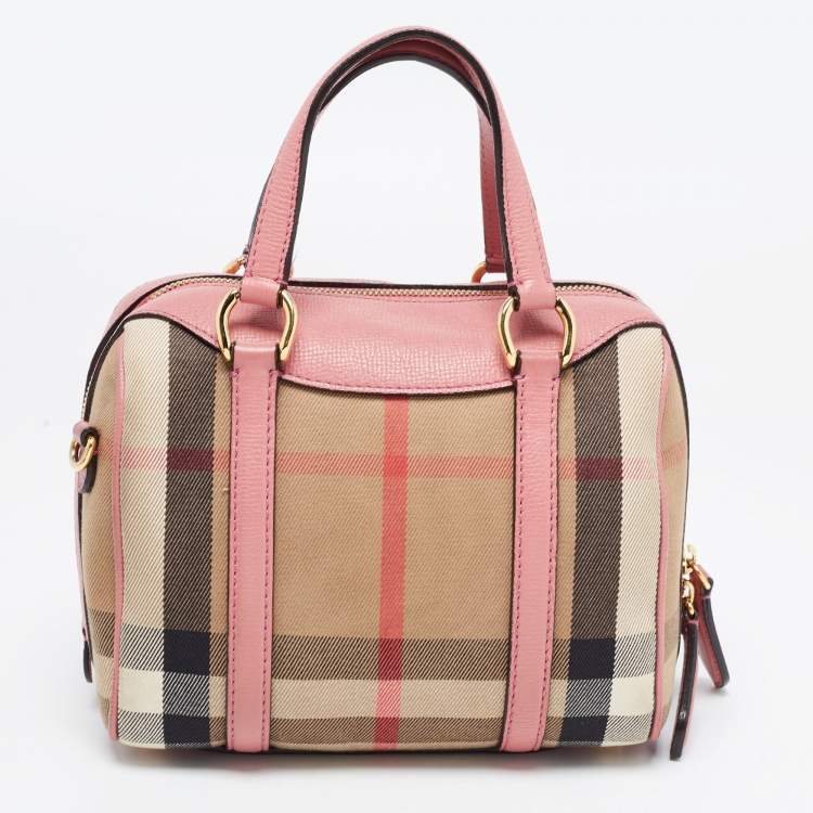 Pre Owned Burberry Pink/Beige Leather Small Alchester Bowler Bag