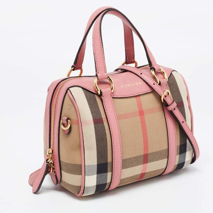 Pre Owned Burberry Pink/Beige Leather Small Alchester Bowler Bag