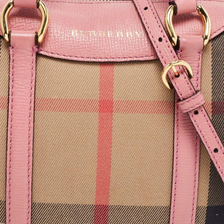 Pre Owned Burberry Pink/Beige Leather Small Alchester Bowler Bag
