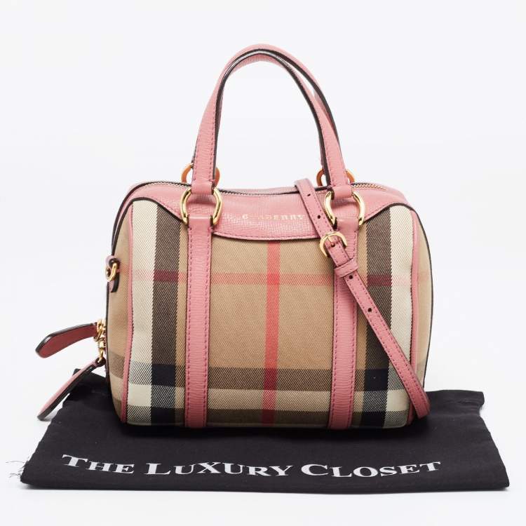 Pre Owned Burberry Pink/Beige Leather Small Alchester Bowler Bag