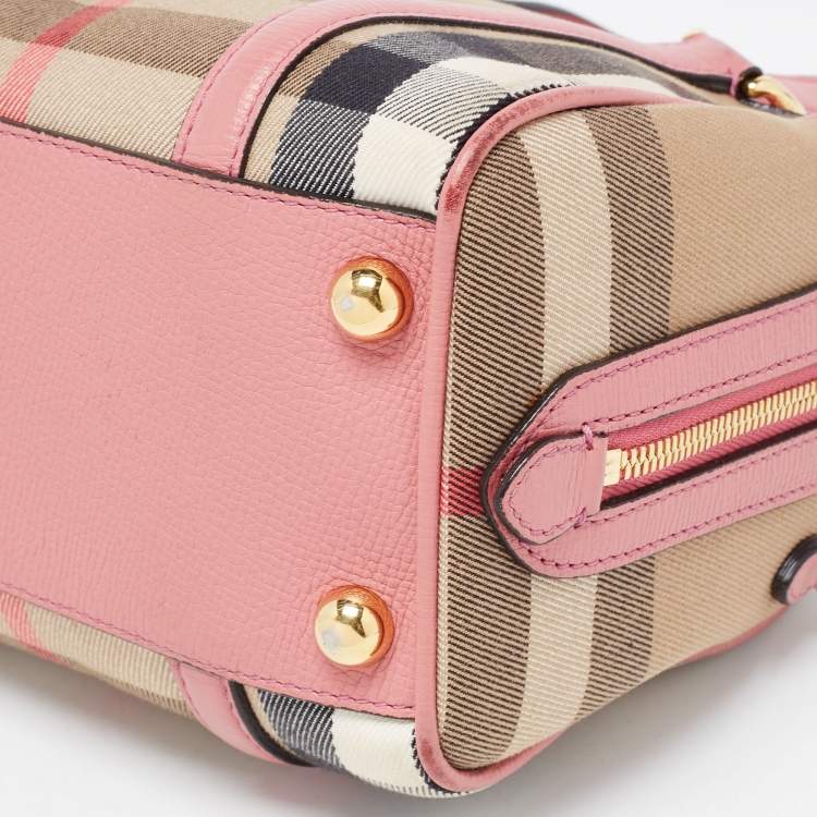 Pre Owned Burberry Pink/Beige Leather Small Alchester Bowler Bag