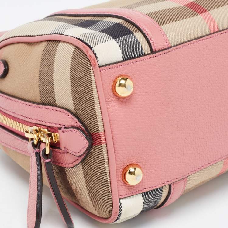 Pre Owned Burberry Pink/Beige Leather Small Alchester Bowler Bag