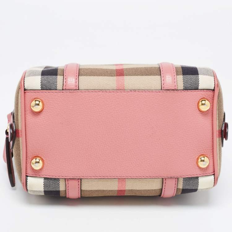Pre Owned Burberry Pink/Beige Leather Small Alchester Bowler Bag