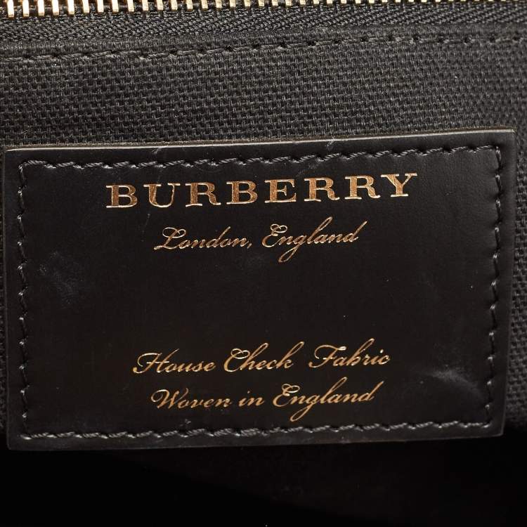Pre Owned Burberry Brown/Beige House Check Fabric and Leather Medium Banner Tote