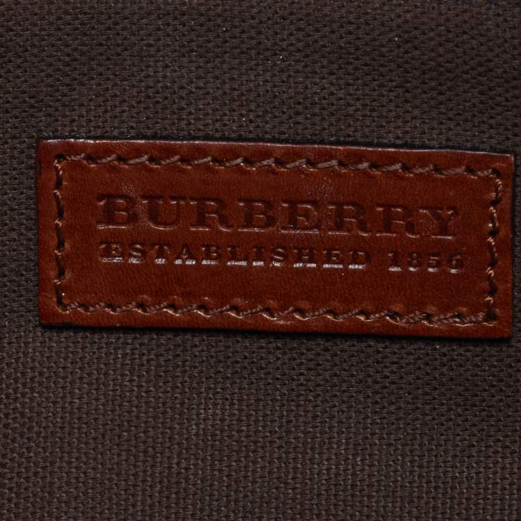 Pre Owned Burberry Brown Leather and House Check Canvas Clutch