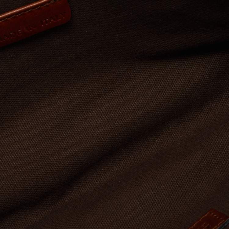 Pre Owned Burberry Brown Leather and House Check Canvas Clutch