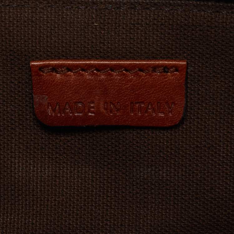 Pre Owned Burberry Brown Leather and House Check Canvas Clutch