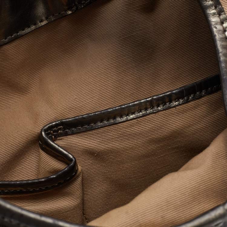 Pre Owned Burberry Metallic/Beige Nova Check PVC and Leather Brooke Hobo