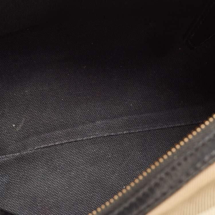 Pre Owned Burberry Black/Beige House Check Fabric and Leather Bridle Chester Bowling Bag