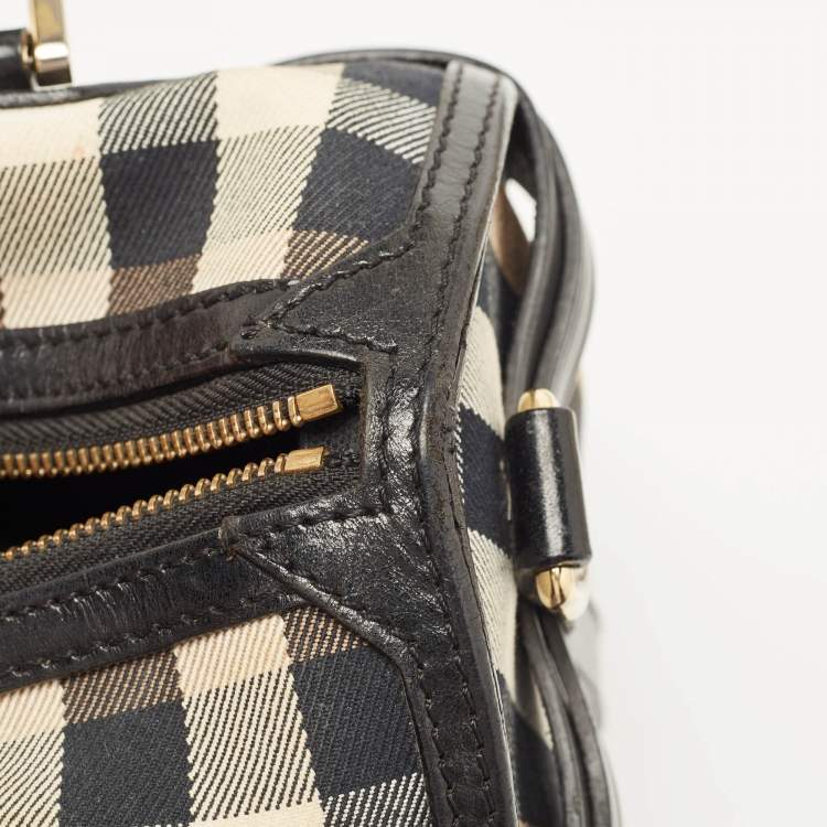 Pre Owned Burberry Black/Beige House Check Fabric and Leather Bridle Chester Bowling Bag