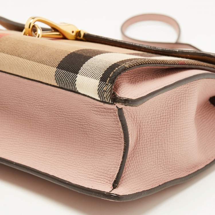 Pre Owned Burberry Pink/Beige House Check Canvas and Leather Macken Shoulder Bag