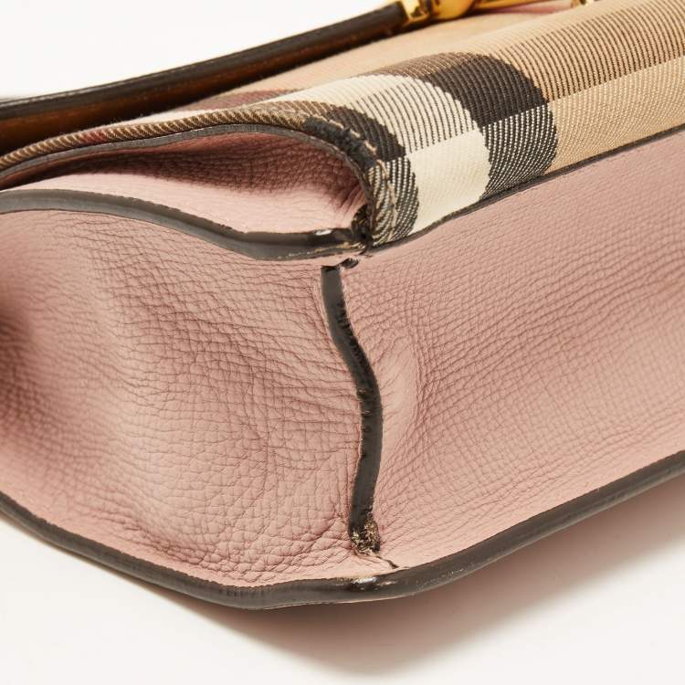 Pre Owned Burberry Pink/Beige House Check Canvas and Leather Macken Shoulder Bag